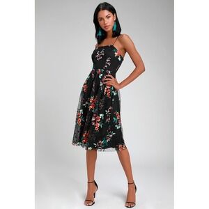 Lulu's Black Floral‎ Overlay Dress | Size Small